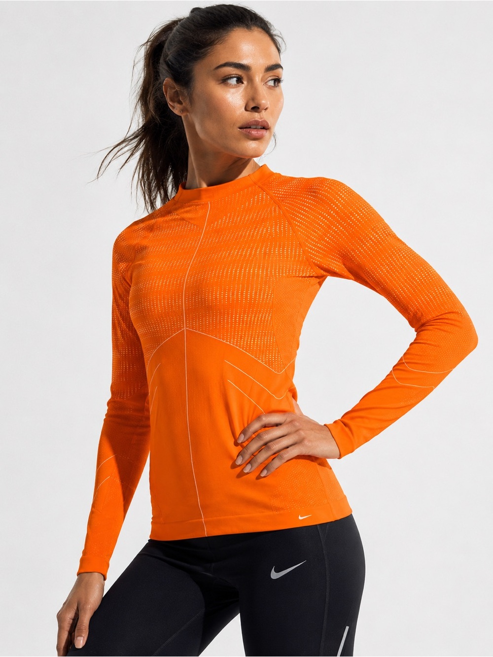 Nike Dri-FIT Knit Long Sleeve Running Top Women’s Medium Bright Orange